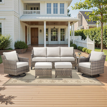 High Back Sectional & Swivel Set (6 Pc) — All-Weather Wicker Conversation Furniture, FG Series