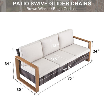 Belord Deep-Seat Wicker Sofa: A Spacious 3-Person Couch with Wood Grain Frame, HOP Series