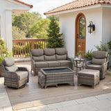 Belord 7-piece patio wicker sofa set with swivel chairs, outdoor conversation set for garden or patio lounging.