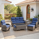 Belord 7-piece patio wicker sofa set with swivel chairs from the NT Series, featuring plush cushions and a stylish outdoor design.