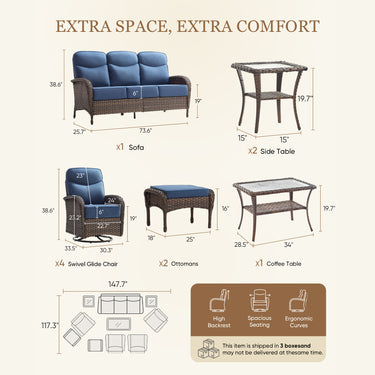 10 Piece Patio Furniture Set with Swivel Rocker Patio Chairs, ND Series