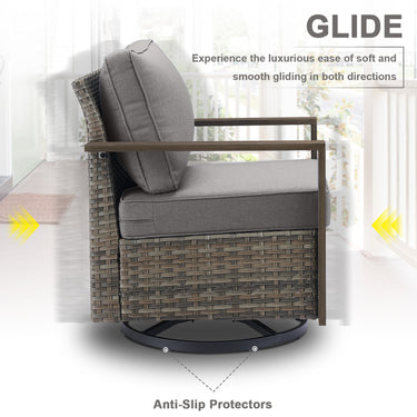 Belord oversized wicker swivel rocker chair with water-resistant cushion, 360° swivel and gliding in patio conversation set.
