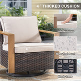 Belord oversize wicker swivel rocker chair with water-resistant cushion, 360° swivel and gliding for patio conversation sets.