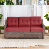 Belord Outdoor Wicker 3-Seat Sofa with 6-inch cushions from the OVOLO Series, perfect for patio conversation and outdoor lounging.