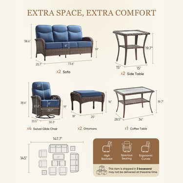 11 Piece Patio Furniture Wicker Outdoor Conversation Set, ND Series