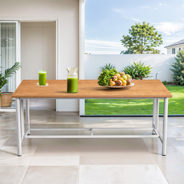 Belord Polywood slat outdoor coffee table with drainage gaps, sturdy design, part of BINGLI Series, weighs 66 pounds.