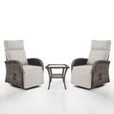 Luxury 3-Piece Adjustable Swivel Set - 360° Rotating PE Wicker Recliners with Side Tables, NDS Series - Belord