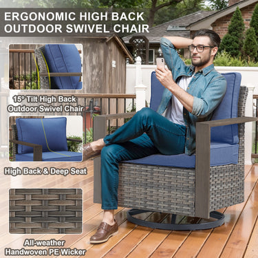 Belord oversize wicker swivel rocker chair from patio conversation sets with 360° rotation and water-resistant cushion.