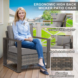 Belord ergonomic high-back wicker patio chair with deep seat and 15° tilt, perfect for outdoor conversation sets.