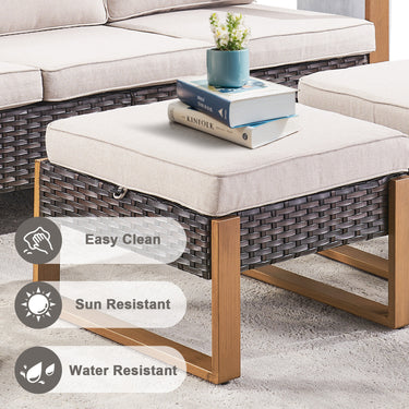 Belord 2-in-1 outdoor patio ottoman and footstool from the HOP Series, showing a versatile outdoor furniture piece with a cushioned top.