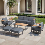 Belord BINGLI 7-piece patio set with high-back swivel rockers and coffee table, ideal for outdoor dining and relaxation.