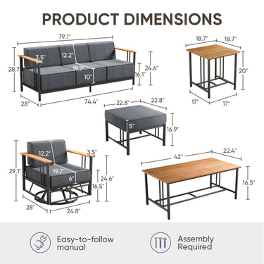 Belord BINGLI 7-piece patio set with high-back swivel rockers and coffee table, outdoor furniture for relaxing backyard gatherings.