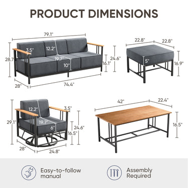 Belord BINGLI 6-piece patio set with high-back swivel rockers and coffee table, outdoor furniture for relaxing outdoor spaces.