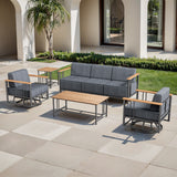 Belord 5-piece patio furniture set with swivel chairs, sofa, and tables from the BINGLI Series, perfect for outdoor lounging.