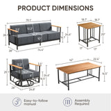 Belord 5-piece patio furniture set with swivel chairs, sofa, and tables from the BINGLI Series, outdoor seating for patio relaxation.