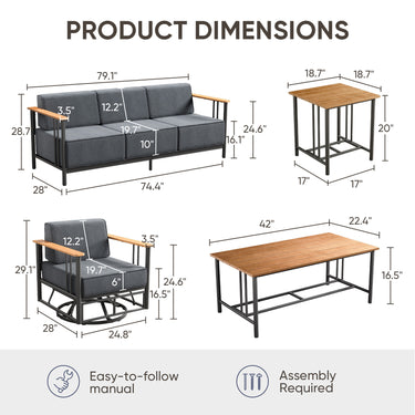 Belord 5-piece patio furniture set with swivel chairs, sofa, and tables from the BINGLI Series, outdoor seating for patio relaxation.