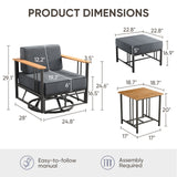 Set of four Belord BINGLI patio swivel rocker chairs with matching ottomans and table, featuring comfy cushions and modern design.