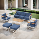 Belord BINGLI 6-piece patio set with high-back swivel rockers and coffee table, outdoor furniture for comfortable dining and relaxation.