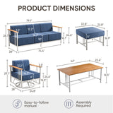 Belord BINGLI 6-piece patio set with high-back swivel rockers and coffee table, outdoor furniture for garden or backyard.