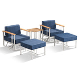 Belord Patio Swivel Rocker Chairs set with ottomans and table from BINGLI Series, featuring white cushions and sturdy frames.