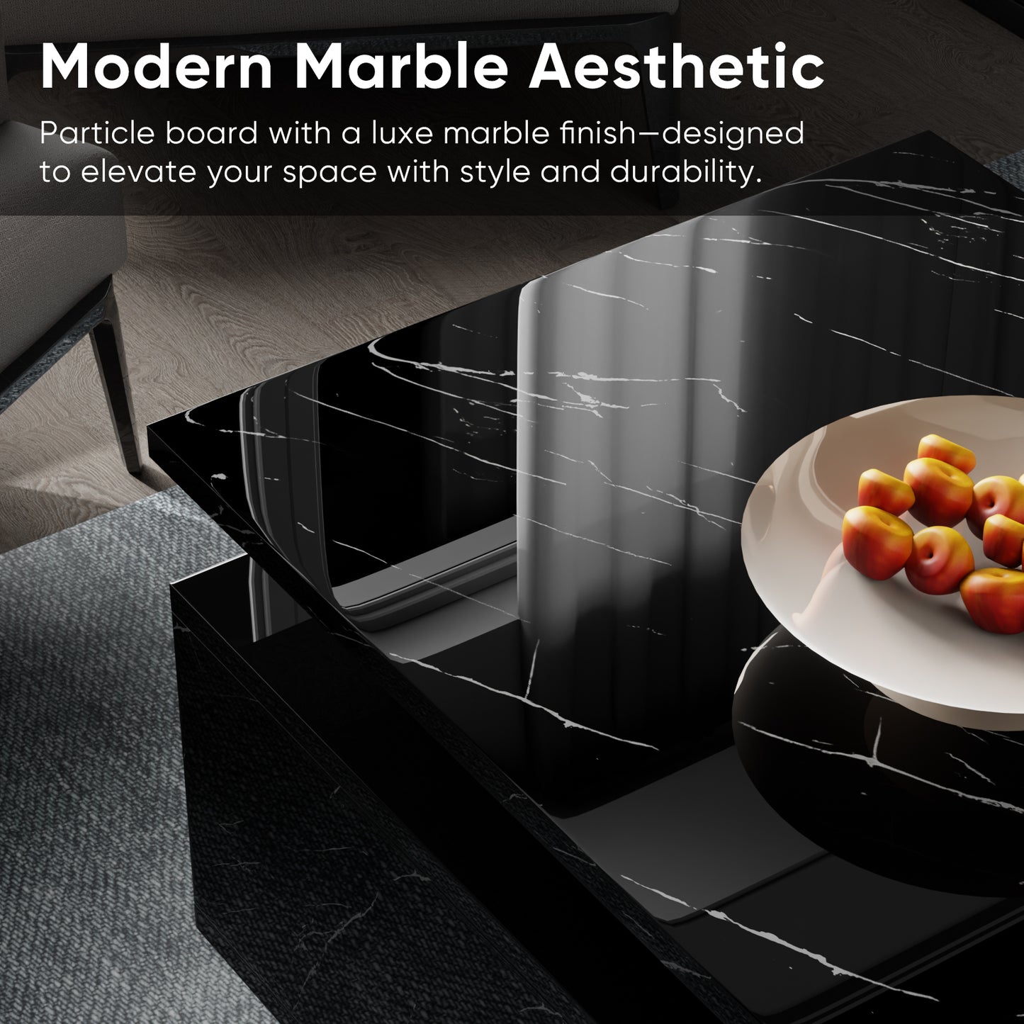 Save 50% - LED Coffee Table with Wireless Charging & Built-in Speaker, Modern High-Gloss Center Table with Storage for Living Room