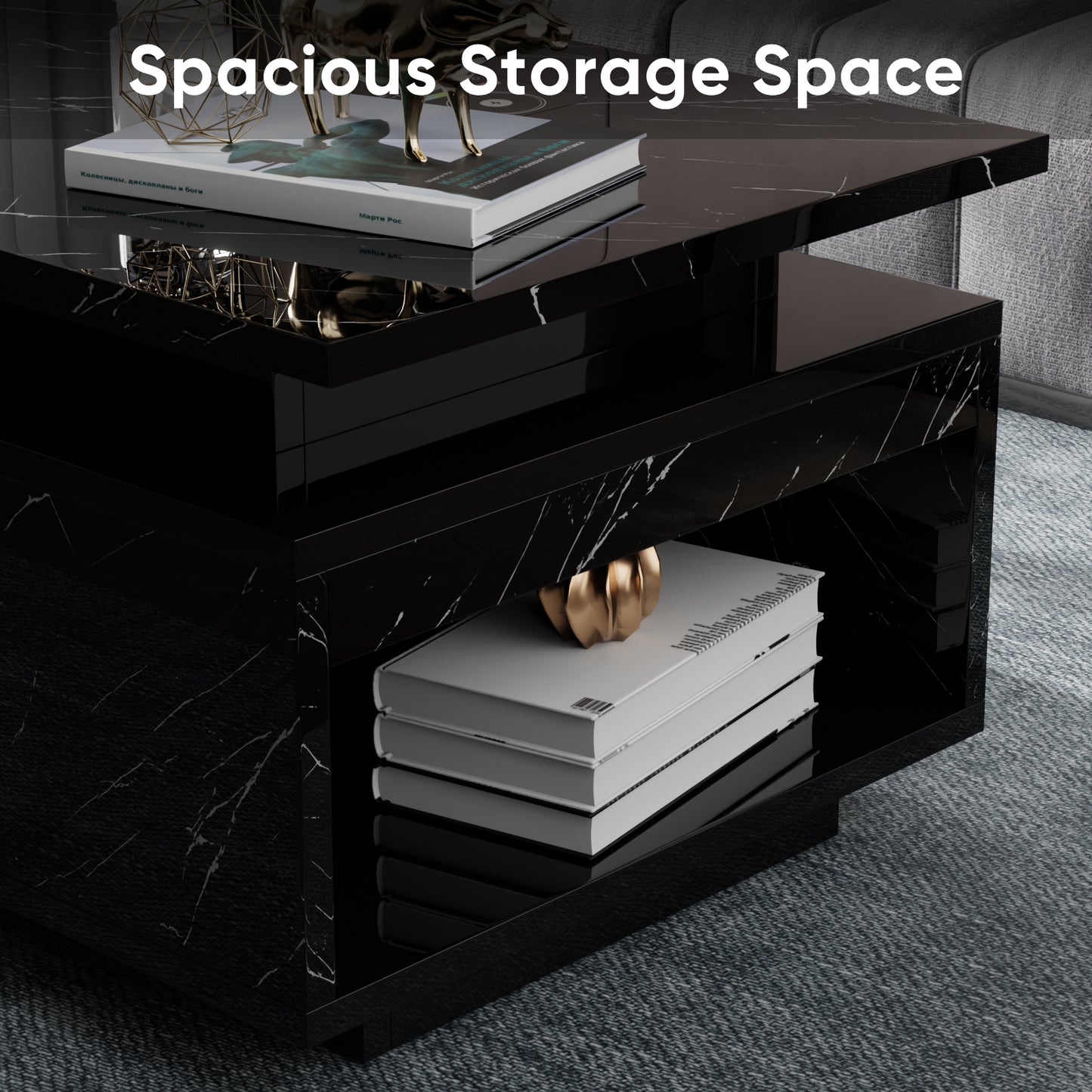 Save 50% - LED Coffee Table with Wireless Charging & Built-in Speaker, Modern High-Gloss Center Table with Storage for Living Room