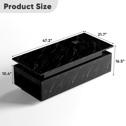 Save 50% - LED Coffee Table with Wireless Charging & Built-in Speaker, Modern High-Gloss Center Table with Storage for Living Room