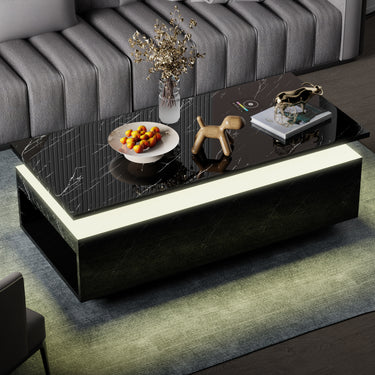 Save 50% - LED Coffee Table with Wireless Charging & Built-in Speaker, Modern High-Gloss Center Table with Storage for Living Room - Belord