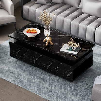 Save 50% - LED Coffee Table with Wireless Charging & Built-in Speaker, Modern High-Gloss Center Table with Storage for Living Room