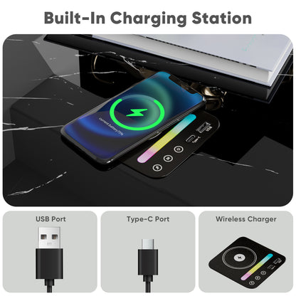 Save 50% - LED Coffee Table with Wireless Charging & Built-in Speaker, Modern High-Gloss Center Table with Storage for Living Room