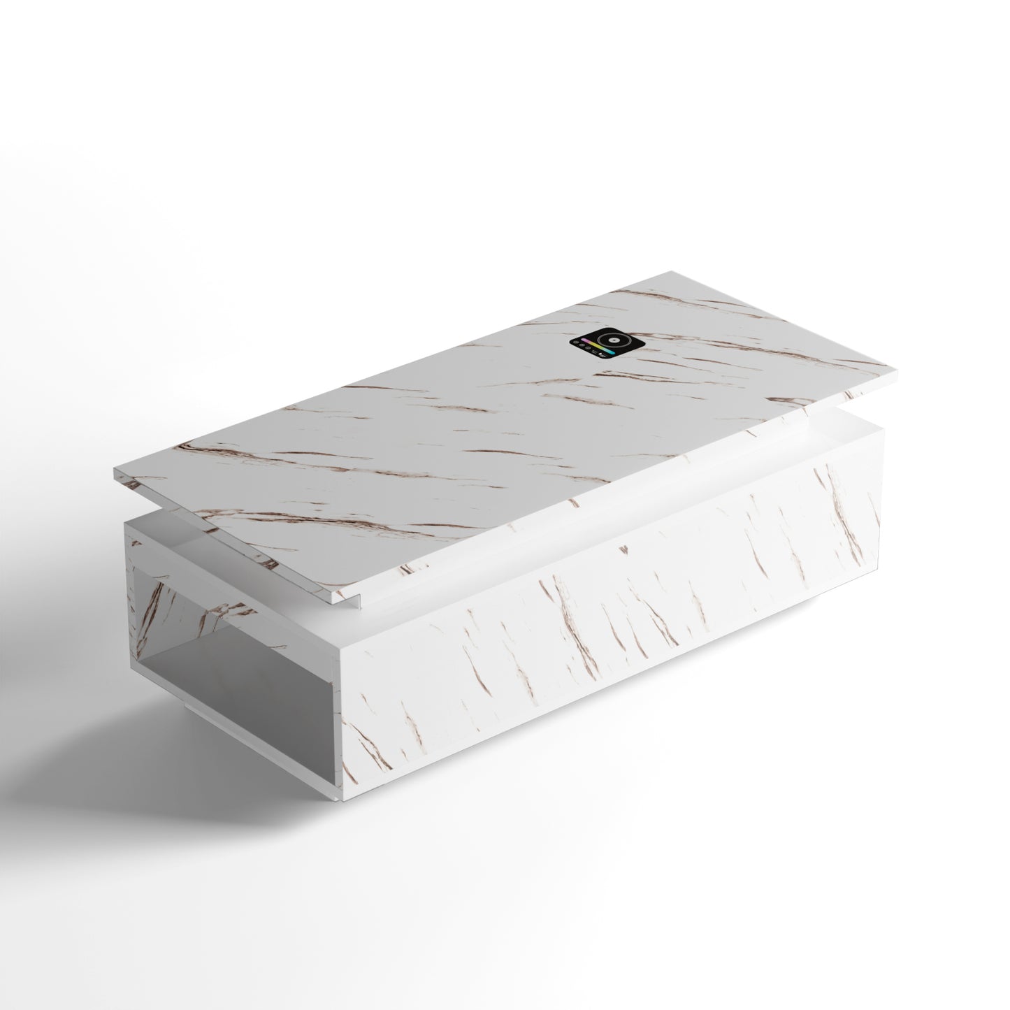 Save 50% - LED Coffee Table with Wireless Charging & Built-in Speaker, Modern High-Gloss Center Table with Storage for Living Room