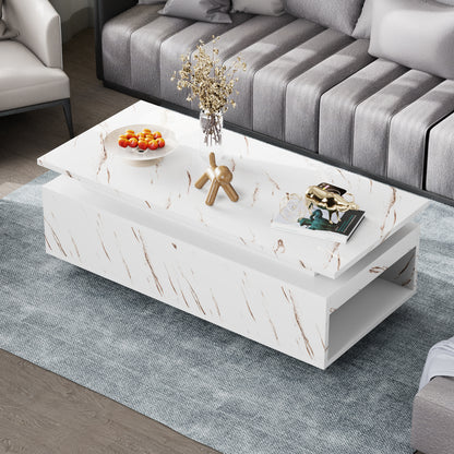 Save 50% - LED Coffee Table with Wireless Charging & Built-in Speaker, Modern High-Gloss Center Table with Storage for Living Room