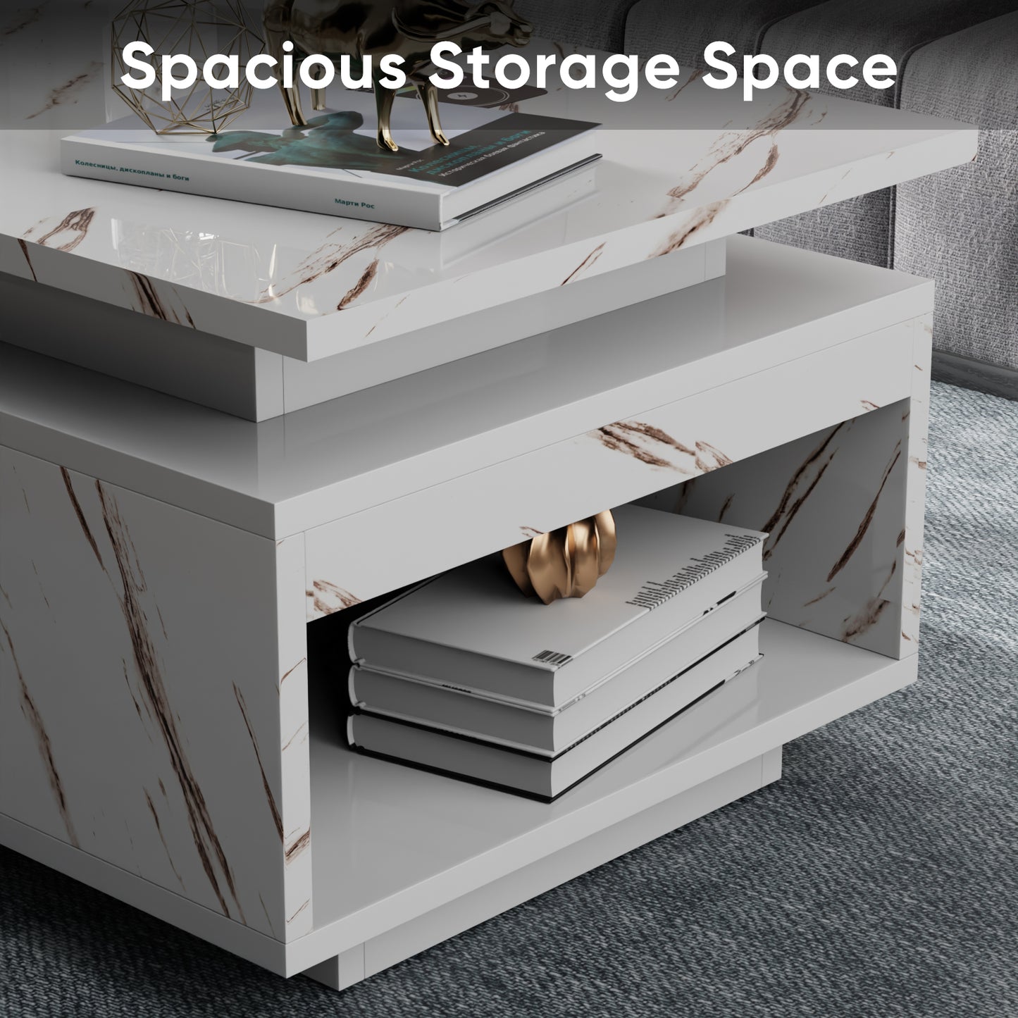 Save 50% - LED Coffee Table with Wireless Charging & Built-in Speaker, Modern High-Gloss Center Table with Storage for Living Room