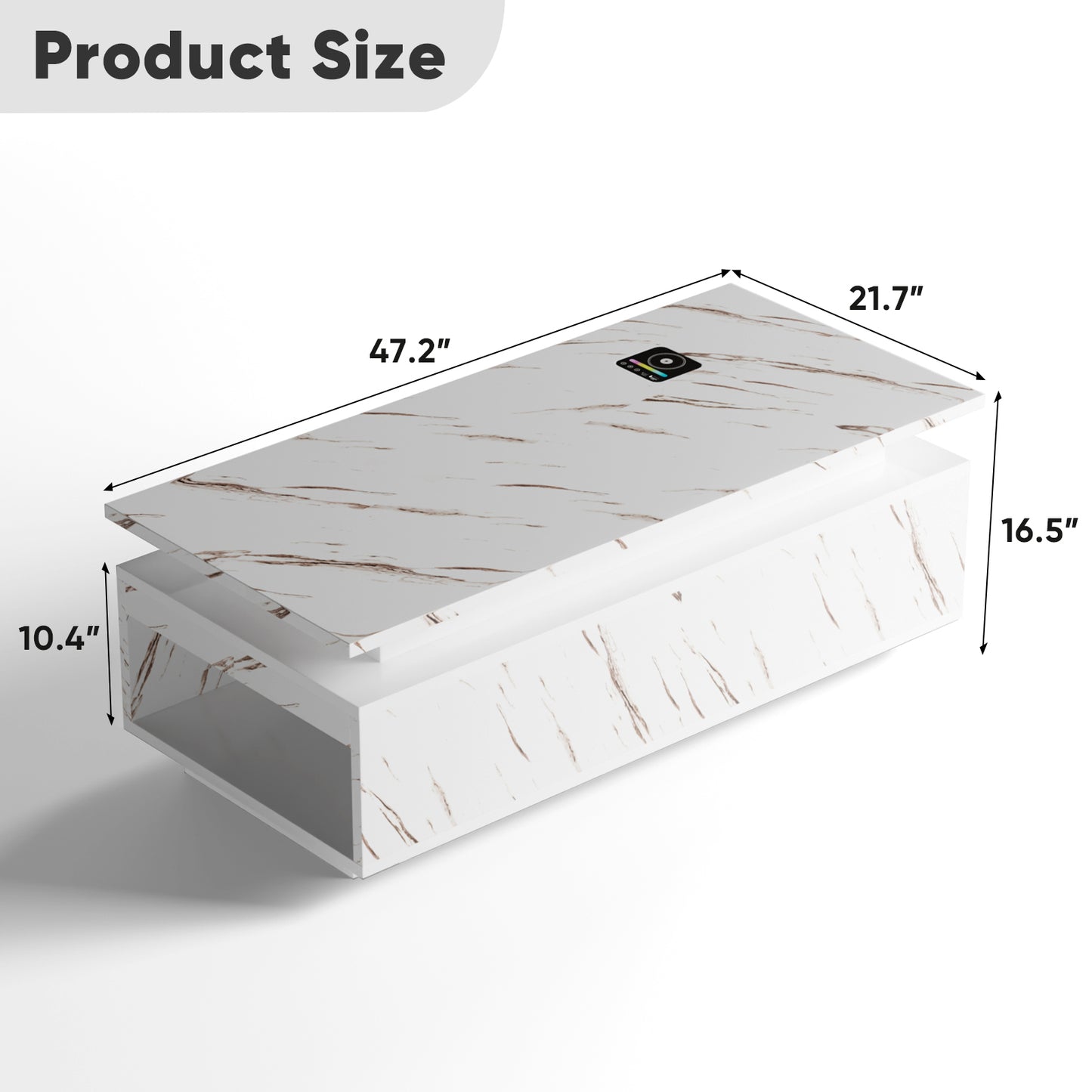 Save 50% - LED Coffee Table with Wireless Charging & Built-in Speaker, Modern High-Gloss Center Table with Storage for Living Room