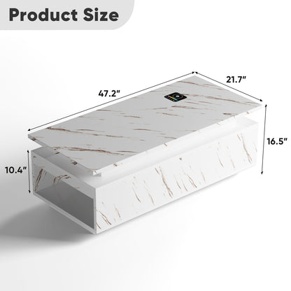 Save 50% - LED Coffee Table with Wireless Charging & Built-in Speaker, Modern High-Gloss Center Table with Storage for Living Room