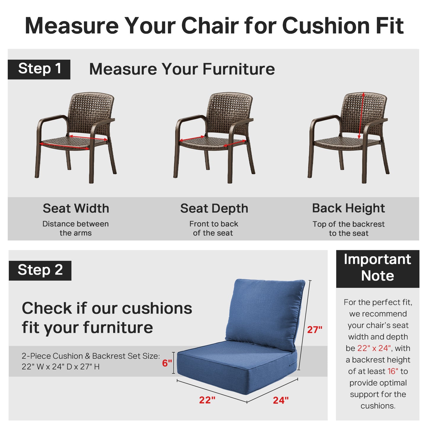 Belord 4-Piece Replacement Seat Back Cushions Set with Olefin Fabric and Zipper, 6"H x 22"W x 24"D