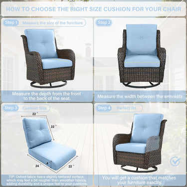 Outdoor Furniture Cushions with Removable Covers - Set of 6 (3 Seat & 3 Back) 22x24x4 Inch Patio Pillows - Belord