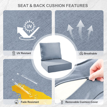 1 Set Outdoor Cushion, High Back and Deep Seating, 6" H x 24" W x 24" D - Belord