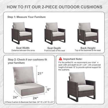 2 Set Outdoor Cushion, High Back and Deep Seating, 6" H x 24" W x 24" D - Belord
