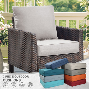 2 Set Outdoor Cushion, High Back and Deep Seating, 6" H x 24" W x 24" D - Belord
