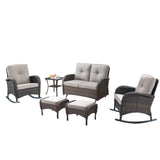 Patio Conversation Set 6-Piece with Glider Loveseat, Rocking Chairs, Side Table, and Ottoman, NDS Series - Belord