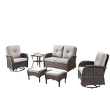 Patio Conversation Set 6-Piece with Glider Loveseat, Swivel Glider Chairs, Side Table, and Ottoman, NDS Series - Belord