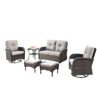 Patio Conversation Set 6-Piece with Glider Loveseat, Swivel Glider Chairs, Side Table, and Ottoman, NDS Series - Belord