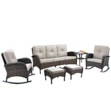Patio Conversation Set 6-Piece with Sofa, Rocking Chairs, Side Table, and Ottoman, NDS Series - Belord