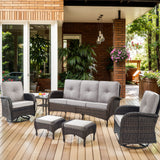 Patio Conversation Set 6-Piece with Sofa, Swivel Glider Chairs, Side Table, and Ottoman, NDS Series - Belord