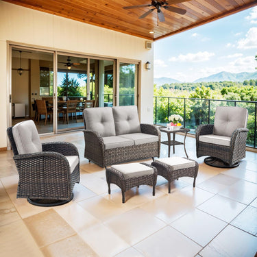 Patio Conversation Set 6-Piece with Glider Loveseat, Swivel Glider Chairs, Side Table, and Ottoman, NDS Series - Belord