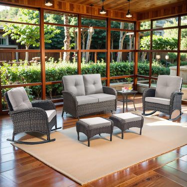 Patio Conversation Set 6-Piece with Glider Loveseat, Rocking Chairs, Side Table, and Ottoman, NDS Series - Belord