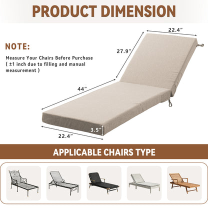 Belord Outdoor Chaise Lounge Cushions, Set of 3 – 72"x22"x3.5" Removable Cover, 28D High-Density Waterproof Patio Lounger Pads for Poolside