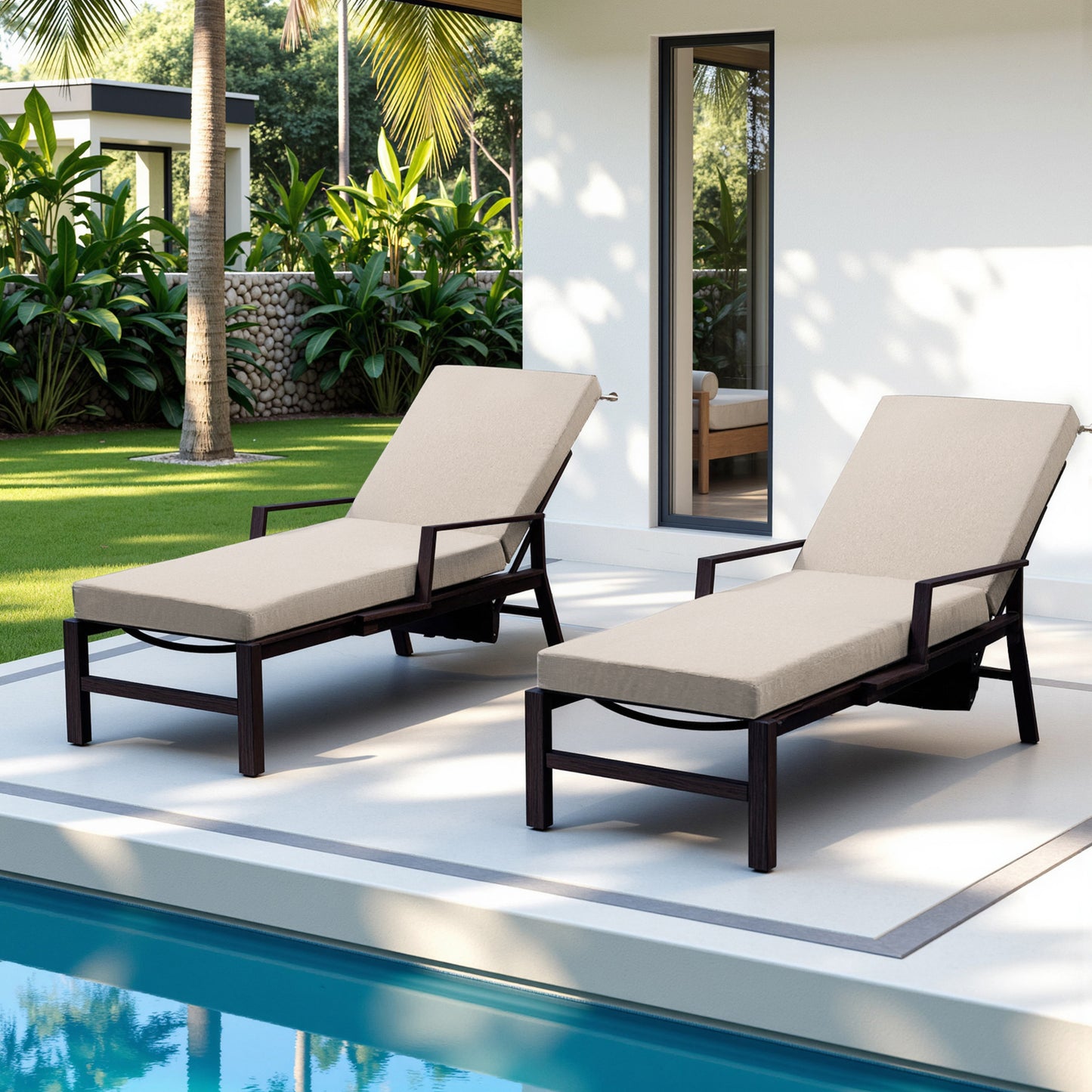 Belord Outdoor Chaise Lounge Cushions, Set of 4 – 72"x22"x3.5" Patio Lounger Pads, 28D High-Density Sponge, Waterproof, Removable Covers for Outdoor Relaxation