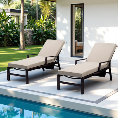 Belord Outdoor Chaise Lounge Cushions 2-Pack, 72 × 22 × 3.5 Inch Patio Lounger Cushions with Removable Covers, 28D High-Density Foam, Waterproof Poolside Cushions